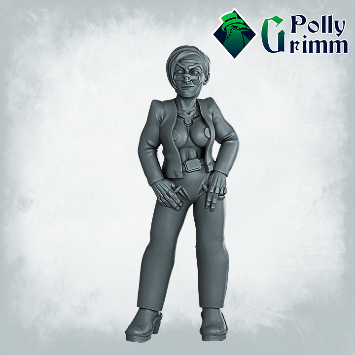 Sci-fi tabletop miniature. Neon Shadows, cyberpunk set. Lady boss